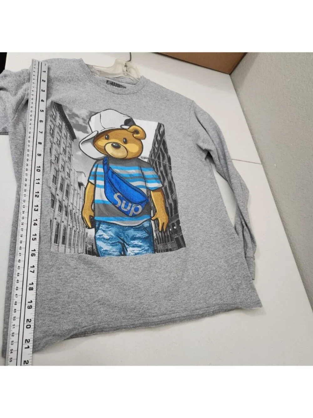 Hardten Clothing Bear Graphic Long Sleeve Shirt Gray Size L Cotton Blend